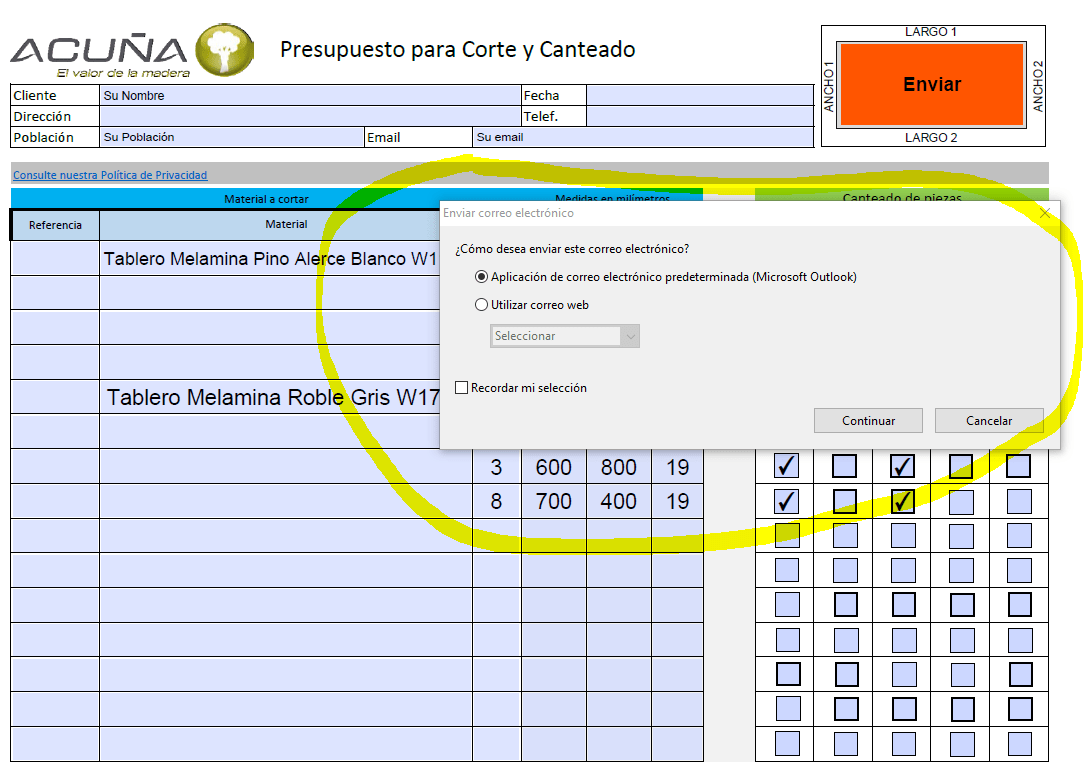Plantilla Corte y canteado de tableros